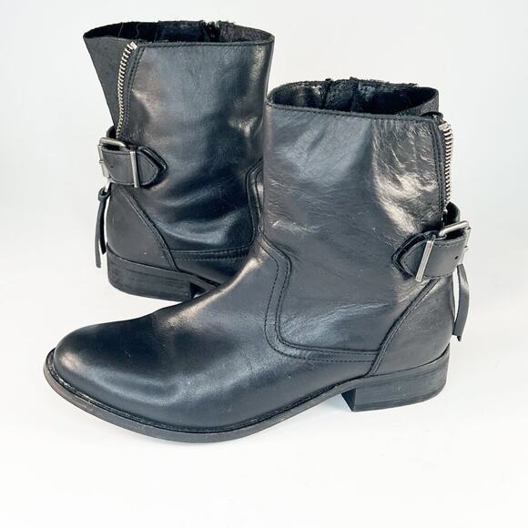Aldo Shoes - Aldo Black Leather Moto Motorcycle Buckle Ankle Boots Booties Women 7.5